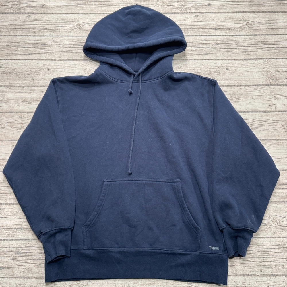 TNA Aritzia Hoodie Womens M Navy Blue Sweatfleece Cozy Fleece Boyfriend Pullover